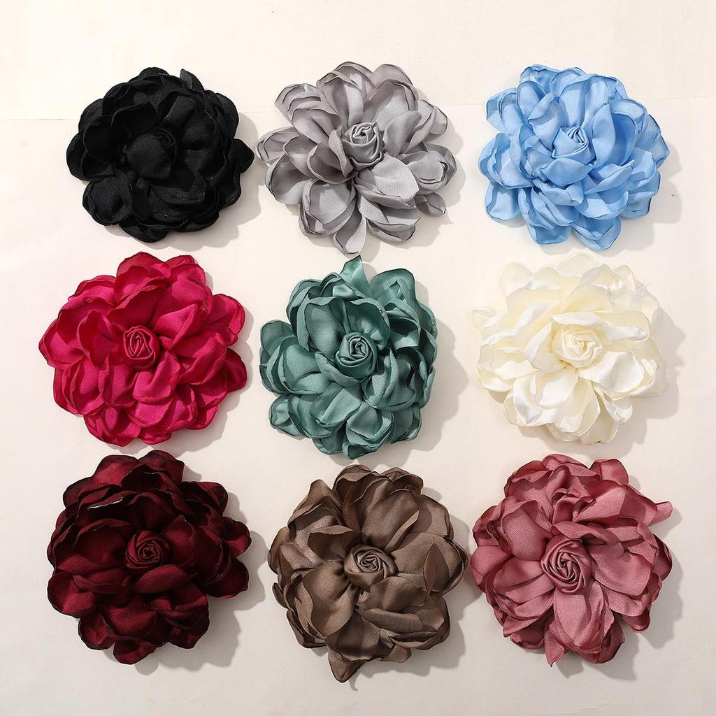 Korean Retro Satin Rose DIY Hair Accessories & Women's Necklace Brooch
