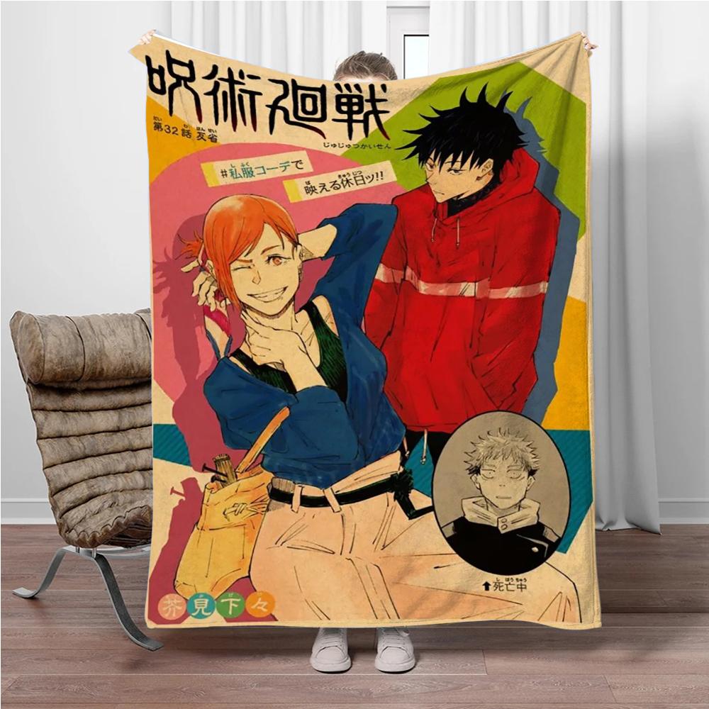 Vintage Anime J-Jujutsu-Kaisen Flannel Blankets Keep Warm Throw Blanket Comfortable Blanket for Picnic Beds Sofa Home Bedroom