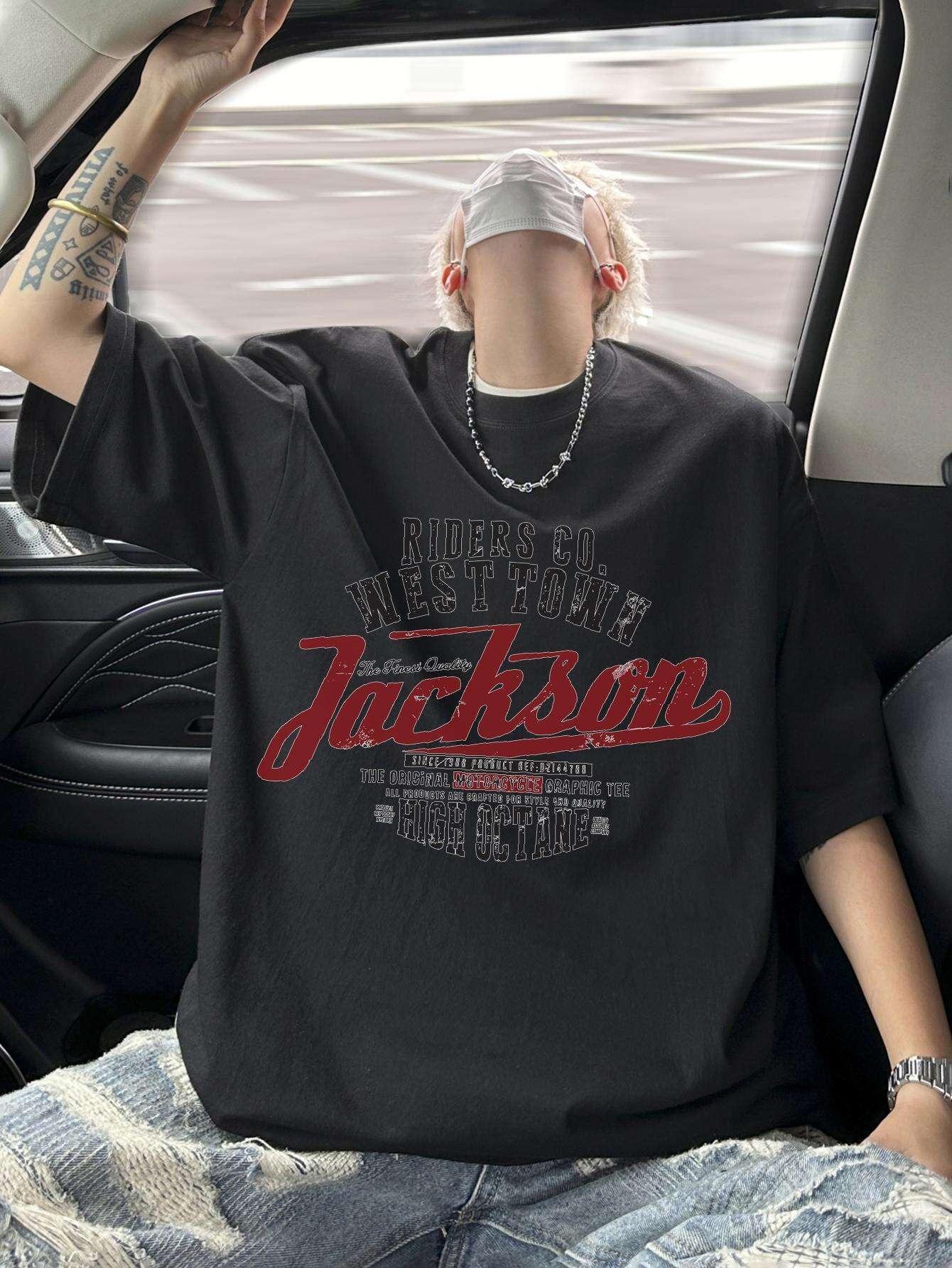 Mens Adult Summer Americanstyle Loose Highquality Retro Motorcyclestyle Letterprint Design Breathable Comfortable Versatile 4XL