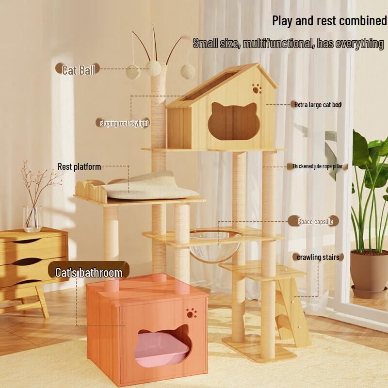 All-in-One Space Capsule Cat Tree with Litter Box & Scratching Post