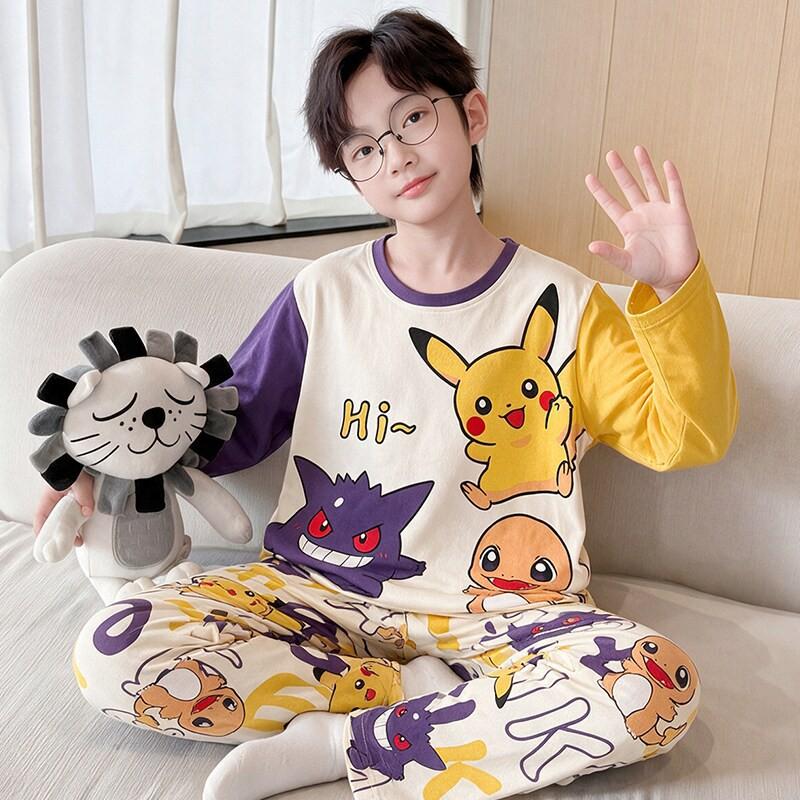 Boys Cotton Pajama Set Long Sleeve Thin Winter Sleepwear Kids 8 Years Cartoon Print Comfortable Home Wear