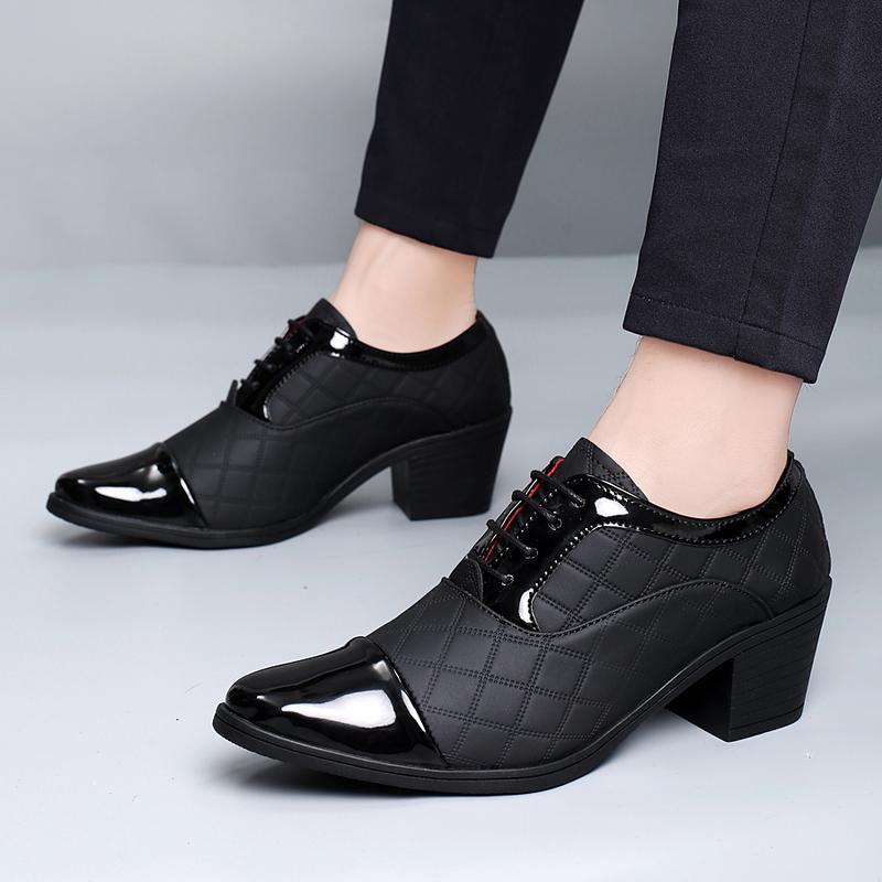 Uomo Tacco Alto Rosso Wingtip Pelle Nera Derby Abito da Sposa Danza Business Formale Scarpe da Ascensore Scarpe Rialzanti Taglie Forti
