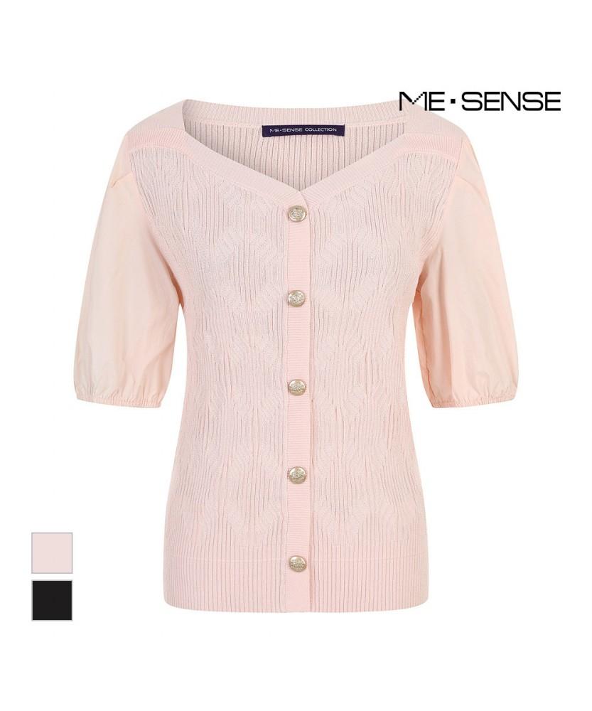 MESENSE Color-Block Knit Short Sleeve Blouse_Mb46Knmd84Z