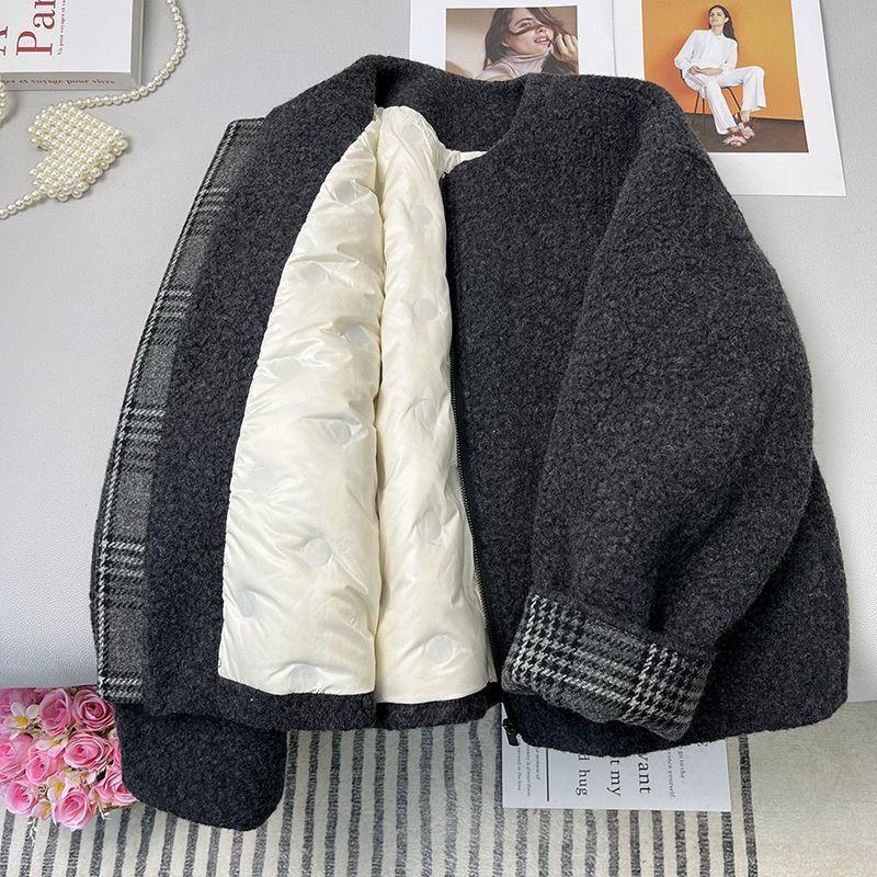 Hochwertige graue gesteppte Baumwolljacke für Damen - Herbst/Winter 2025, Locker, Figurschmeichelnd, Dicke Wolljacke