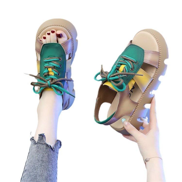 Women Leather Thick Soles Sandals Retro Wedges Slides Comfortable Outdoor Platform Sandal