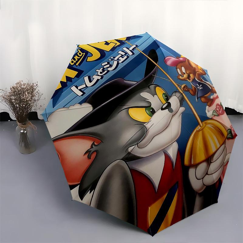 1pc Tom and Jerry Automatic Folding Umbrella - Compact 8-Rib Design, Durable Plastic & Iron1351L