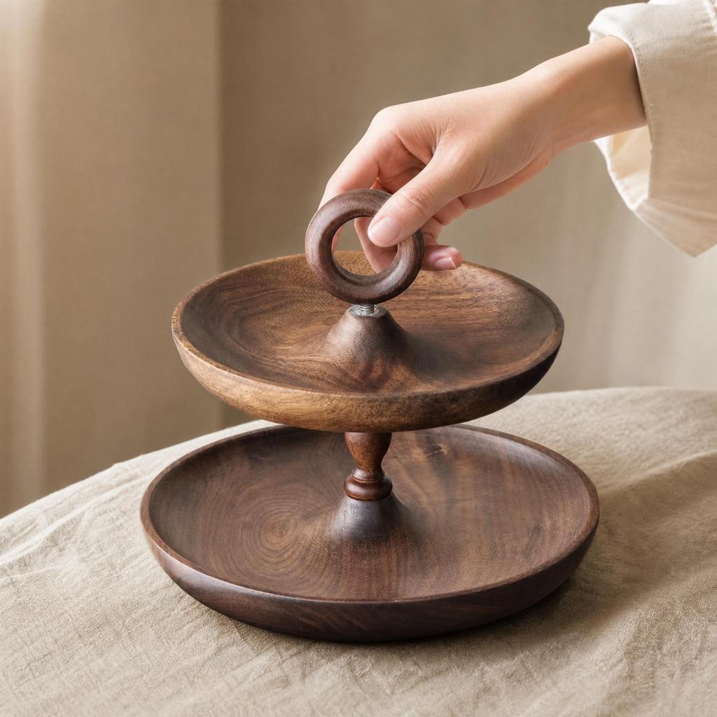 Tiered Serving Tray Food-Grade Multi-Tier Walnut Wood Stand Robust