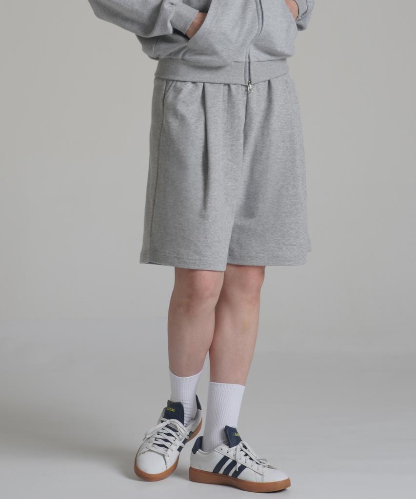 Noming One-Pleat Wide Sweat Bermuda Shorts - Grey