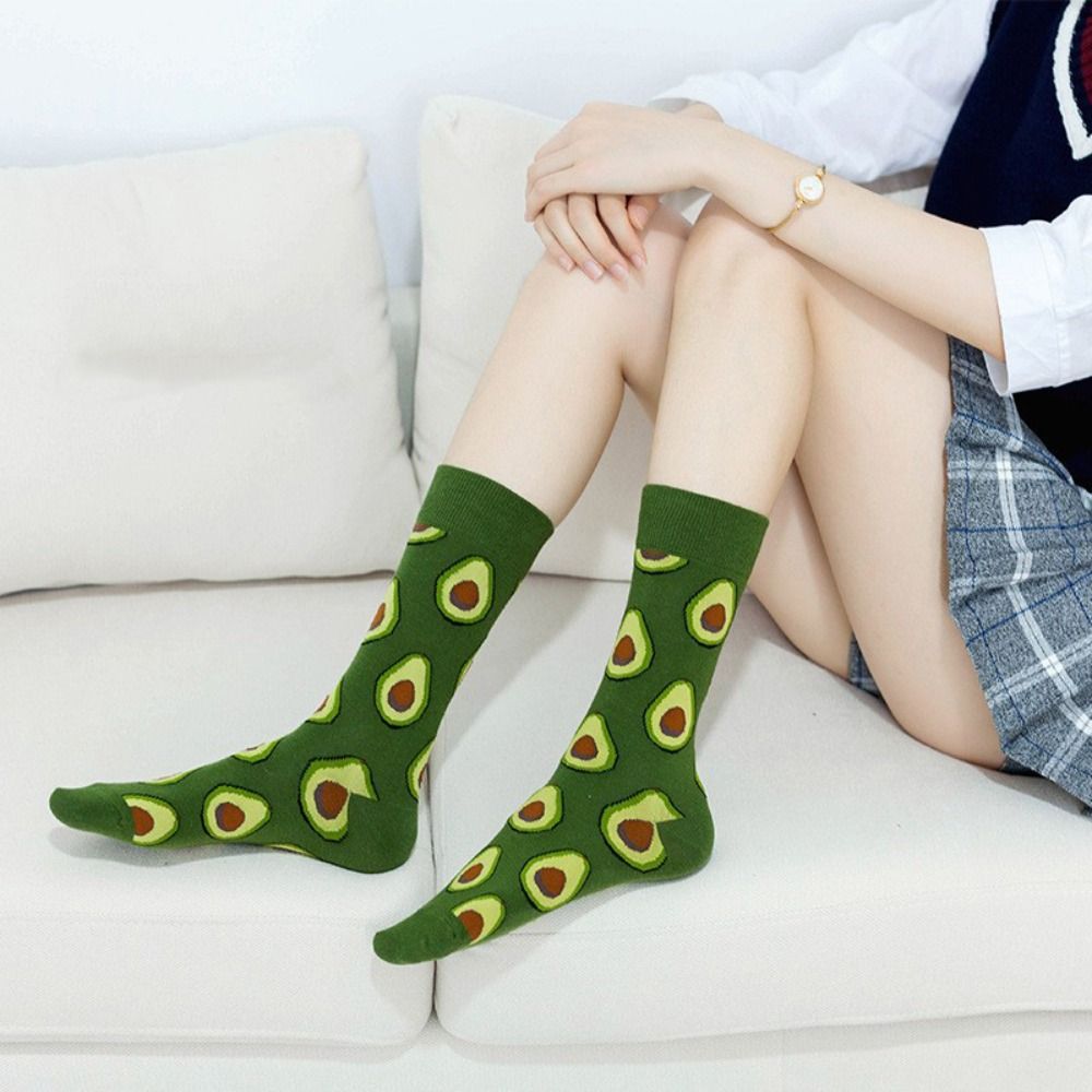 5Pairs Cotton Cartoon Short Socks Cheese Cookies Patchwork Mid Tube Socks Breathable Mid-calf Socks Food Pattern Socks Spring