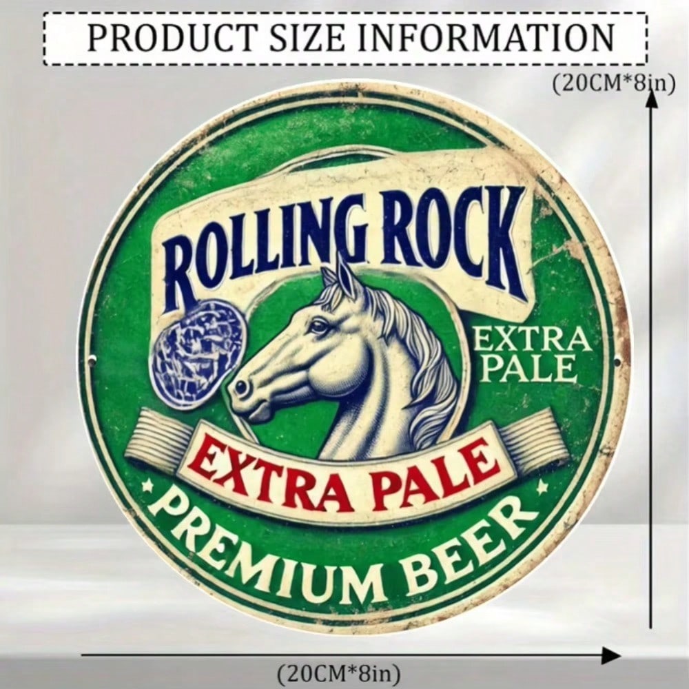 Vintage Rolling Rock Beer Tin Metal Wall Art Sign Round Retro Home Decor 20x20