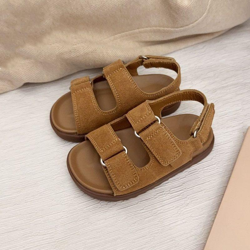 

Retro matte leather brown British style beach shoes girl baby boy soft-soled sandals 2025 new summer shoes non-slip 34 темно-коричневого