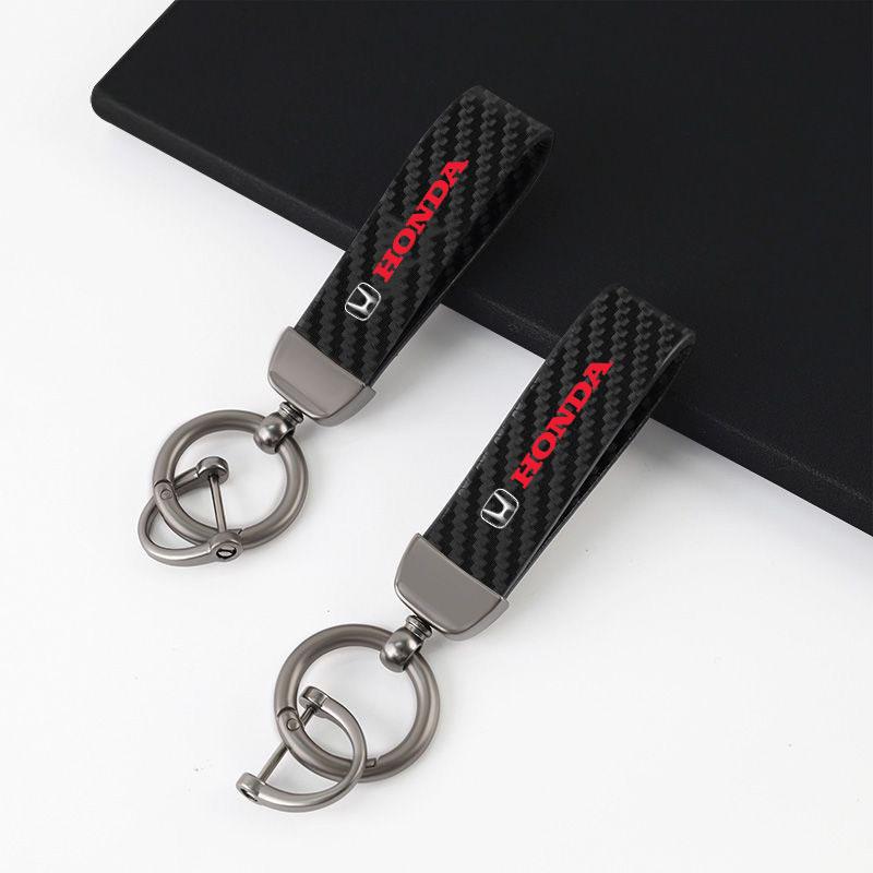 Carbon Fiber Leather Keychain Car Keychain Horseshoe Buckle Jewelry For Honda civic accord cr-v fit crosstour EB1