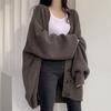 Relaxed style V-neck knitted top, cardigan, new style, thick and loose knitted sweater for women.