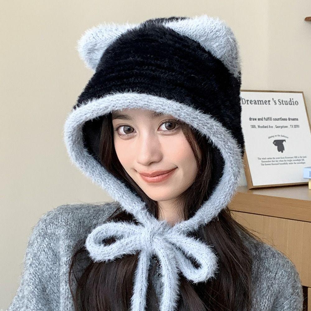 Korean Style Cute Cat Ear Hat Warm Women Fluffy Hats Kawaii Faux Fur Bucket Hat  Girls