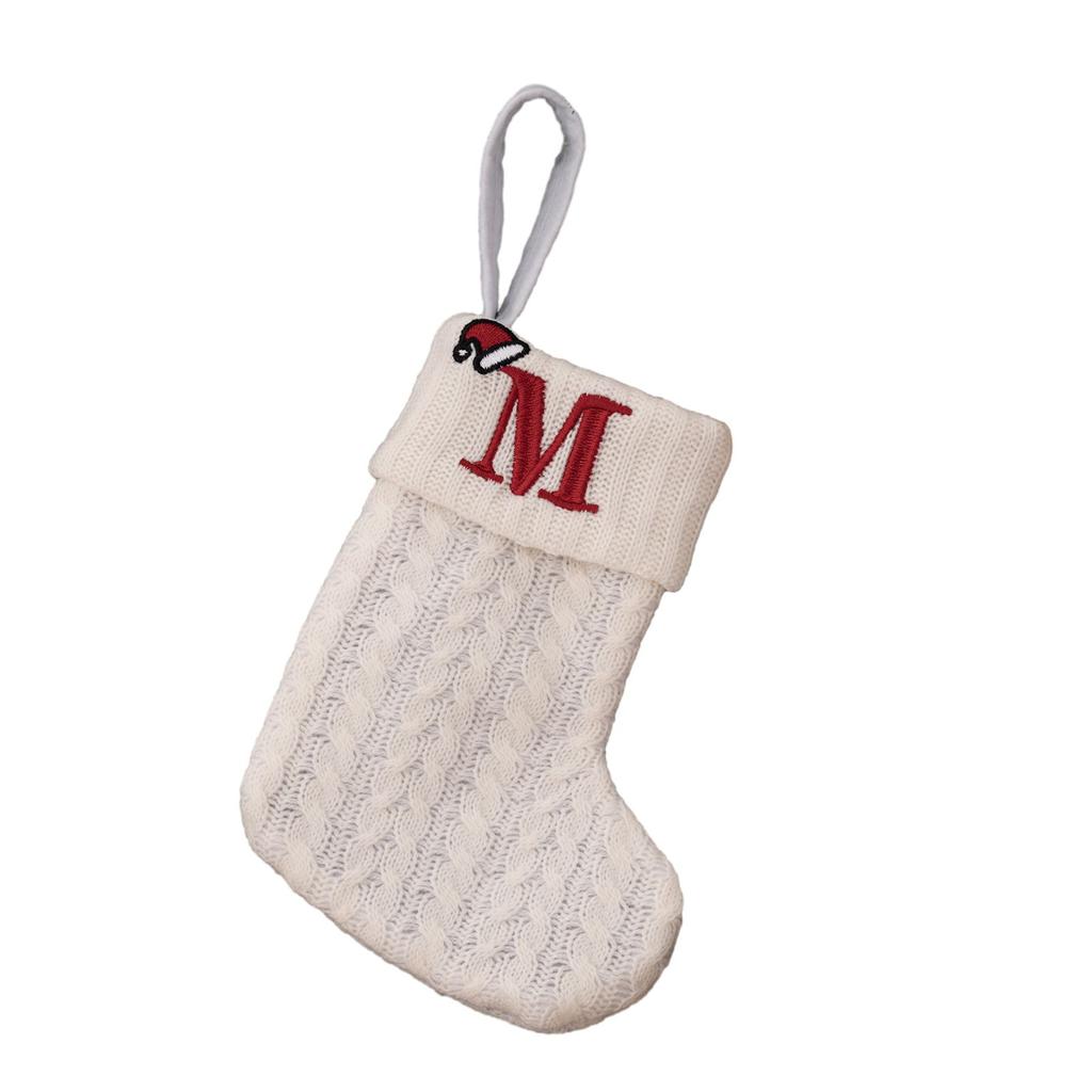 With Hanging Rope Christmas Stocking Children Candy Bag Decoration Knitted Pendant White Snowflake 20*10cm Alphabet Rattanand