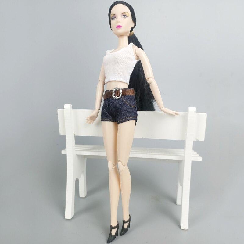 O Neck Sleeveless White Tops + Short Jean Pants Clothes for Barbie Doll 1/6 BJD Doll Clothes Doll House Accessories Kid Toy Girl