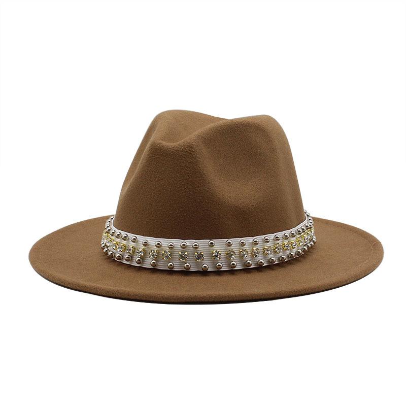 Diamond Pearl Woolen Top Hat Gentleman'S Jazz Hat Flat-Brimmed Cornice Hat