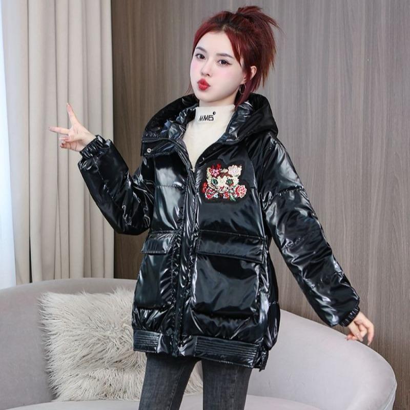 Women's Thickened Loose Cotton Jacket Long Sleeve Rhinestone Korean Fashion Coat