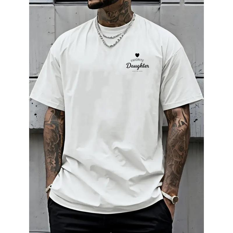 European Size Men's Drop-shoulder T-shirt, "Favorite Daughter" Double-sided Print Loose-fit Tee, New Trendy Style Men's Clothing
