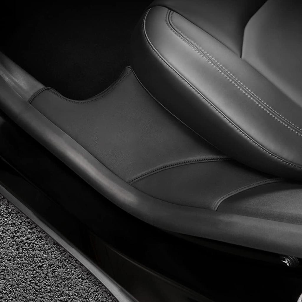 FASTCHE for Tesla Model Y Door Sill Protector 5 Seater (NOT Fit 7 Steater) PU Leather Rear Seat Anti-Dirty Mat Anti Kick Pad Model Y Accessories (2
