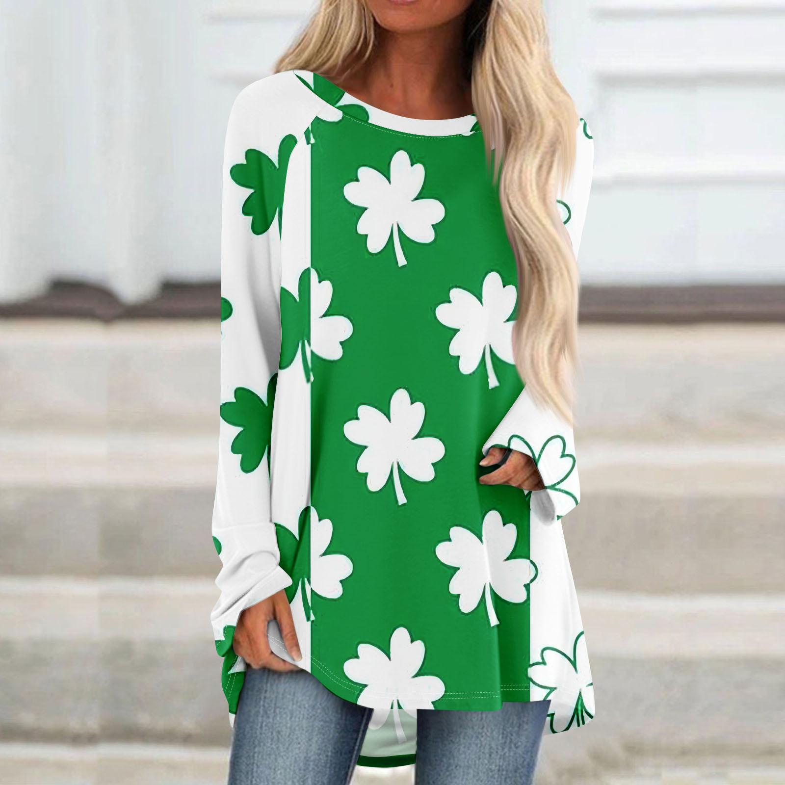 

Женский модный свободный свитер средней длины с круглым вырезом St. Повседневный топ с длинными рукавами и принтом ко Дню Святого Патрика с рукавами реглан XL