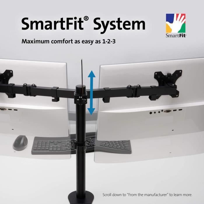 Support Écran - Kensington - Bras Extensible Pour 2 Écrans - Ajustement SmartFit - Ergonomique - Blanc