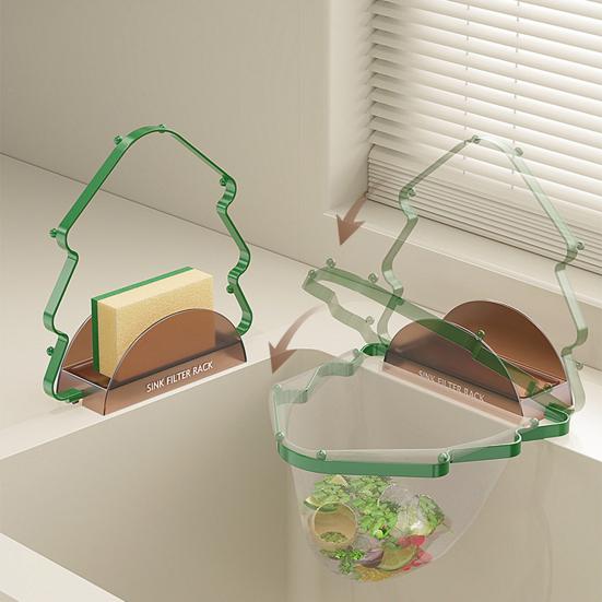 

Sink Filter Corner Rack 90-Degree Foldable Design Multifunctional Drain Rack with 50 Filter Bags Kitchen Accessory зелений