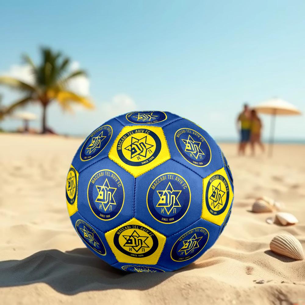 Maccabi Tel Aviv Blue Yellow Star Logo Printed Size 5 PU Soccer Ball Outdoor Training Since 1906 Israeli Football Fan Souvenir Match Football