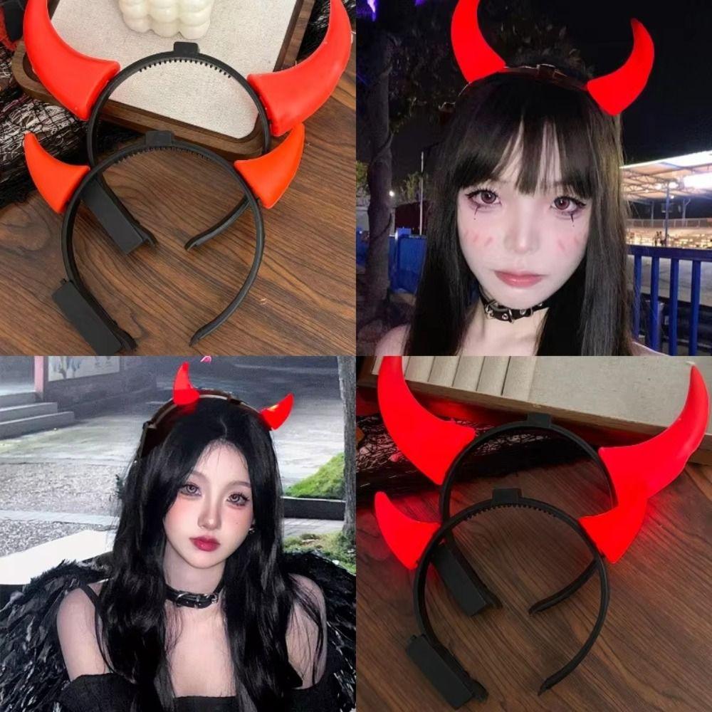 Red LED Light Horn Headband Bull Horns Red Glowing Headband Devil Hair Hoop  Cosplay Costume