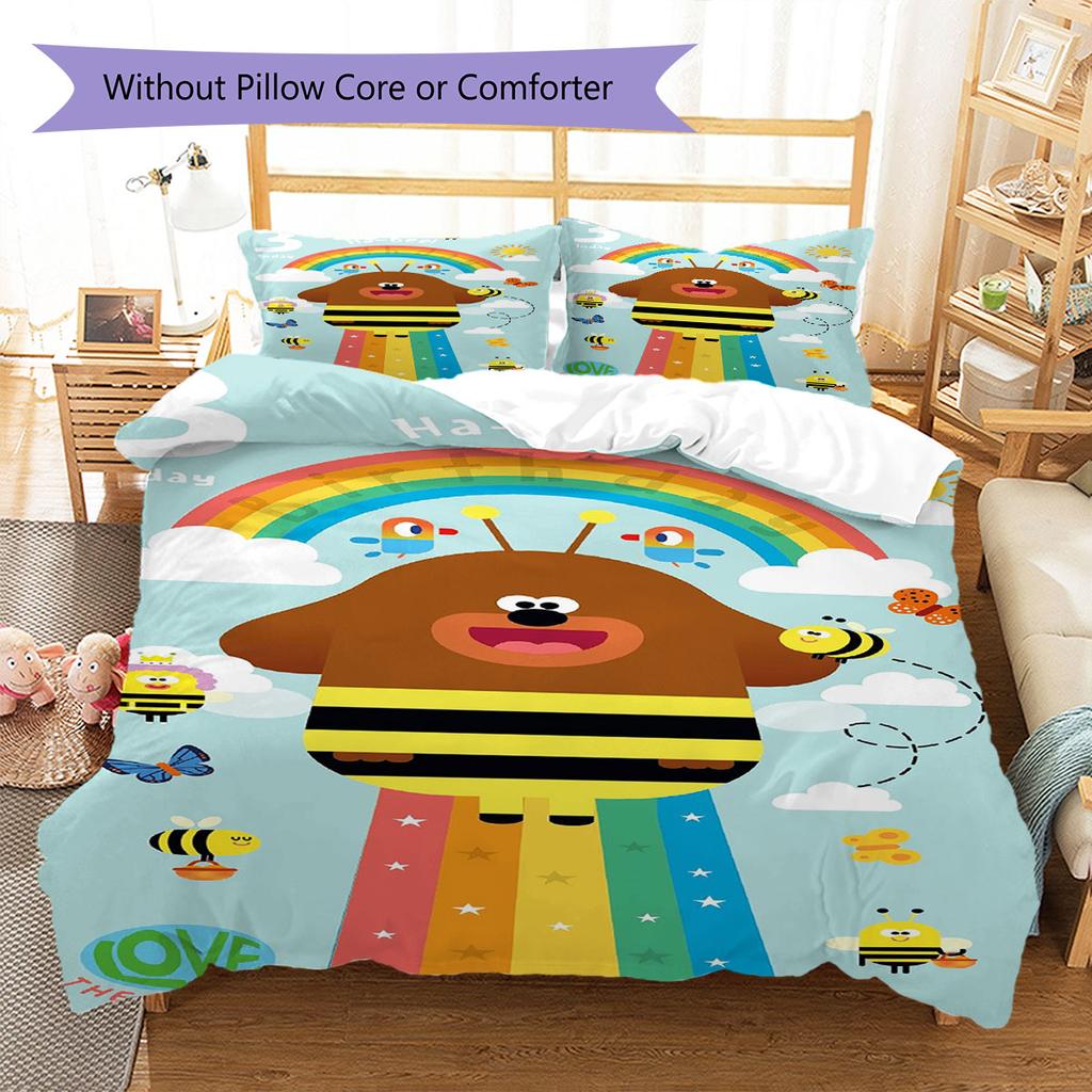 Biancheria da letto con motivo Hey Duggee, Set piumone Copripiumino Federa Regalo di compleanno per la casa(1 * copripiumino + 2 * federa, senza nucleo)