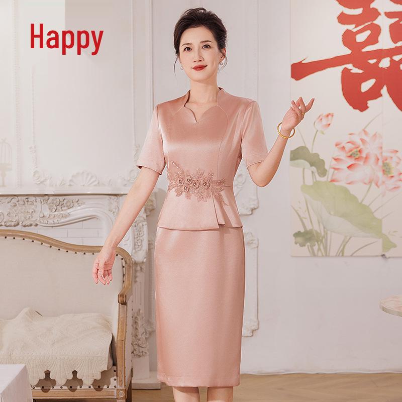 

Elegant Wedding Banquet Outfit for Mother-in-Law: Two-Piece Spring Suit Dress for Middle-Aged and Elderly Women 3XL