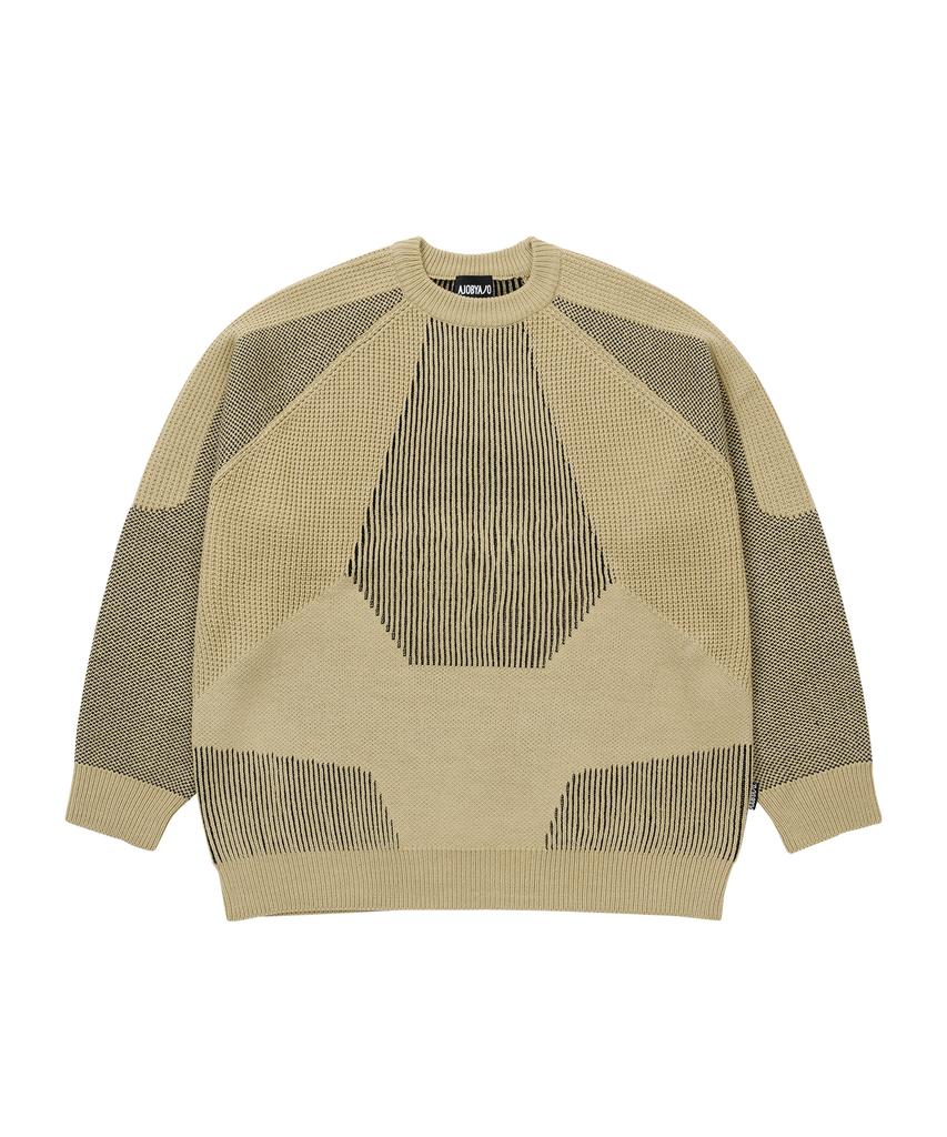 AJOBYAJO Paneled Mixed Knit Sweater [Beige]