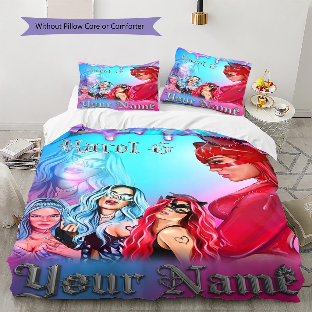 Name Custom Karol G Pattern Bedding Set Quilt Cover Pillowcase Home Decor Gift (1 * Duvet Cover + 2 * Pillowcase, Without Core)