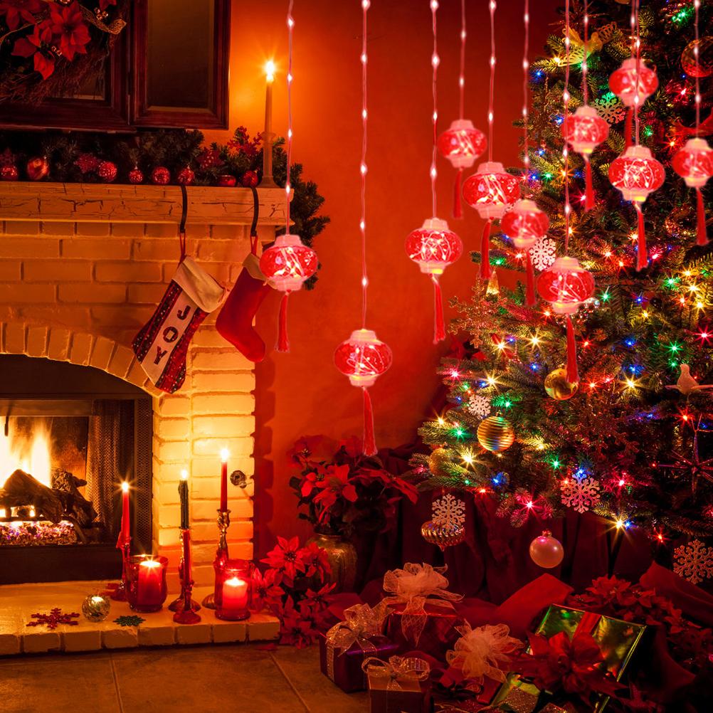 2022 New Year Red Lantern Curtain String Lights LED Spring Festival Fairy Light Street Festoon
