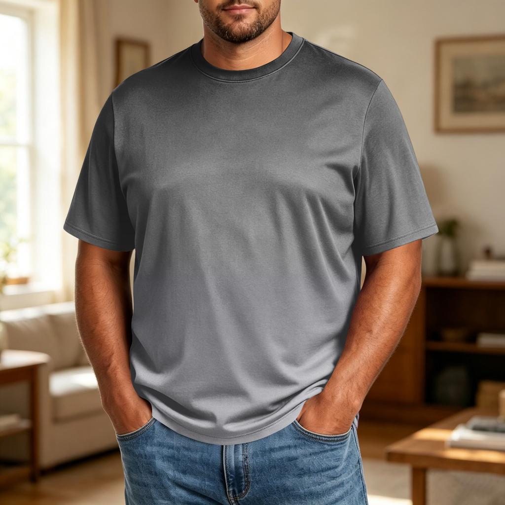 Men's Big Size Comfortable Breathable Casual Loose Fit T Shirt Top Soft Fabric Short Sleeve Crew Neck Tee for Everyday Wear
