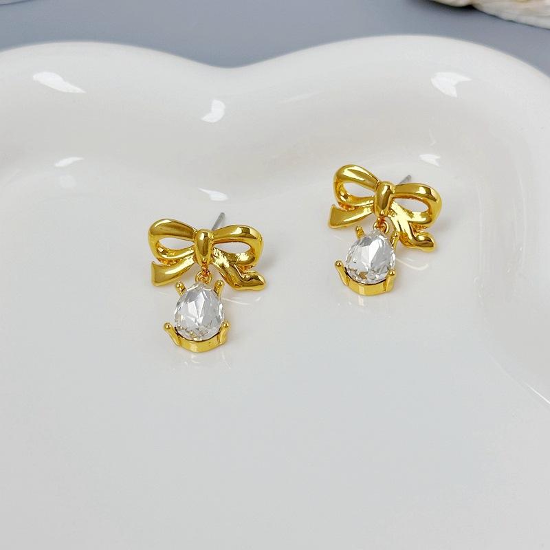 Trendy Temperament Small Fragrant Design Bow Zircon Earrings Stud Earrings