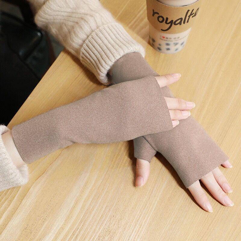 

Женские однотонные мягкие рабочие перчатки для вождения в стиле хип-хоп, осенне-зимние теплые перчатки до половины пальцев, спортивные велосипедные варежки кофейный