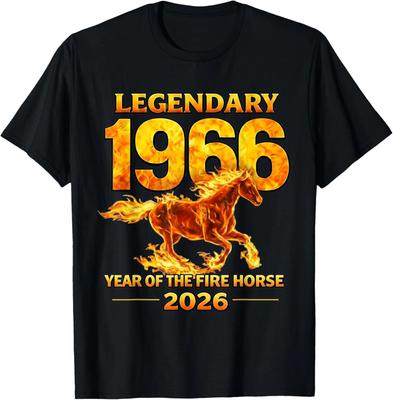 T-shirt Unisex Compleanno 1966 Anno del Cavallo di Fuoco Zodiaco Cinese