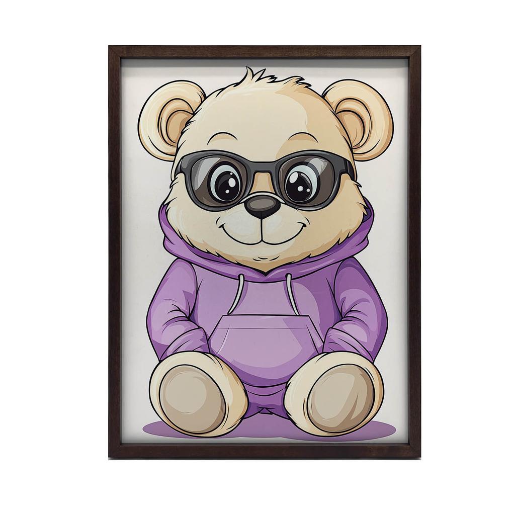Plakat Pluszowy Miś We Fioletowym Hoodie Plakat Pluszowy Miś We Fioletowym Hoodie, 50X70 Cm, Bez Ramy, Papier Matowy 230 Gsm