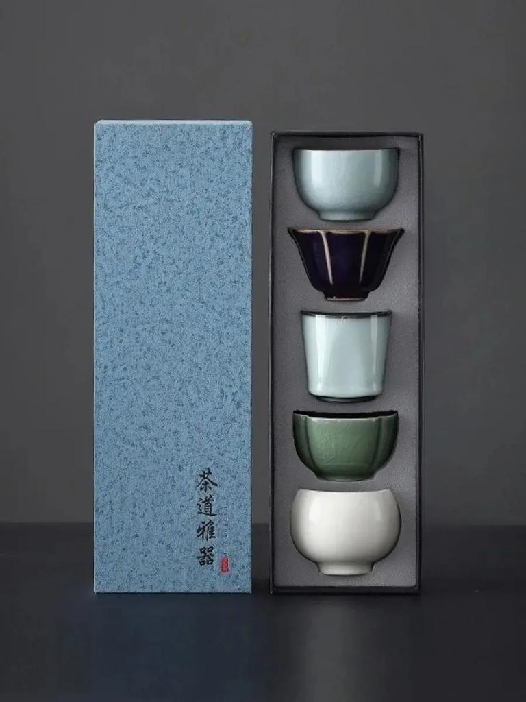 Five Famous Kilns Tea Set Ceramic Kung Fu Cup Master Cup High End Tea Bowl Creative Gift