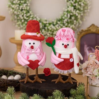 Yousheng Valentine's Day Bird Figurines Lighted Couple Birds Statue Tabletop Standing Fabric Birds Ornament for Tiered Table Shelf Mantel Fireplace