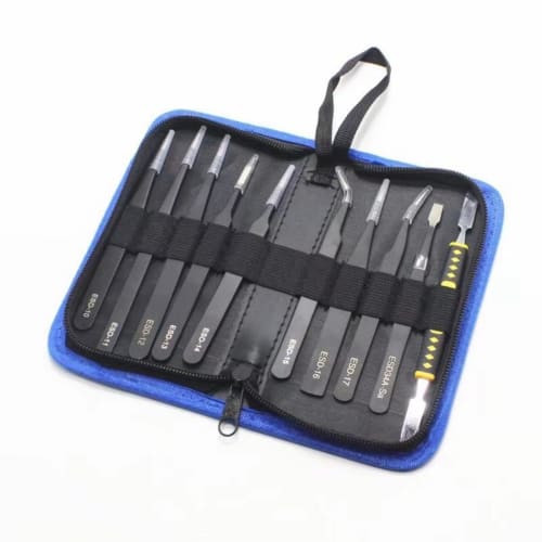 XSAJU 11-Piece Precision Tweezers Set with Storage Case, Stainless Steel ESD Tweezers, Anti-Static, for Precision Instruments