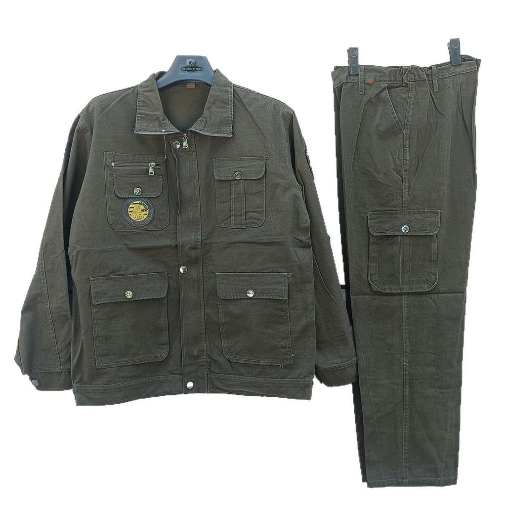 Men's and Women's Durable Army Green Cotton Workwear Set for Spring and Autumn