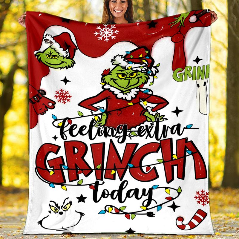 Grinch Theme Printed Blanket Perfect For Couch Bed Travel Outdoor Use Machine Washable Cozy Durable
