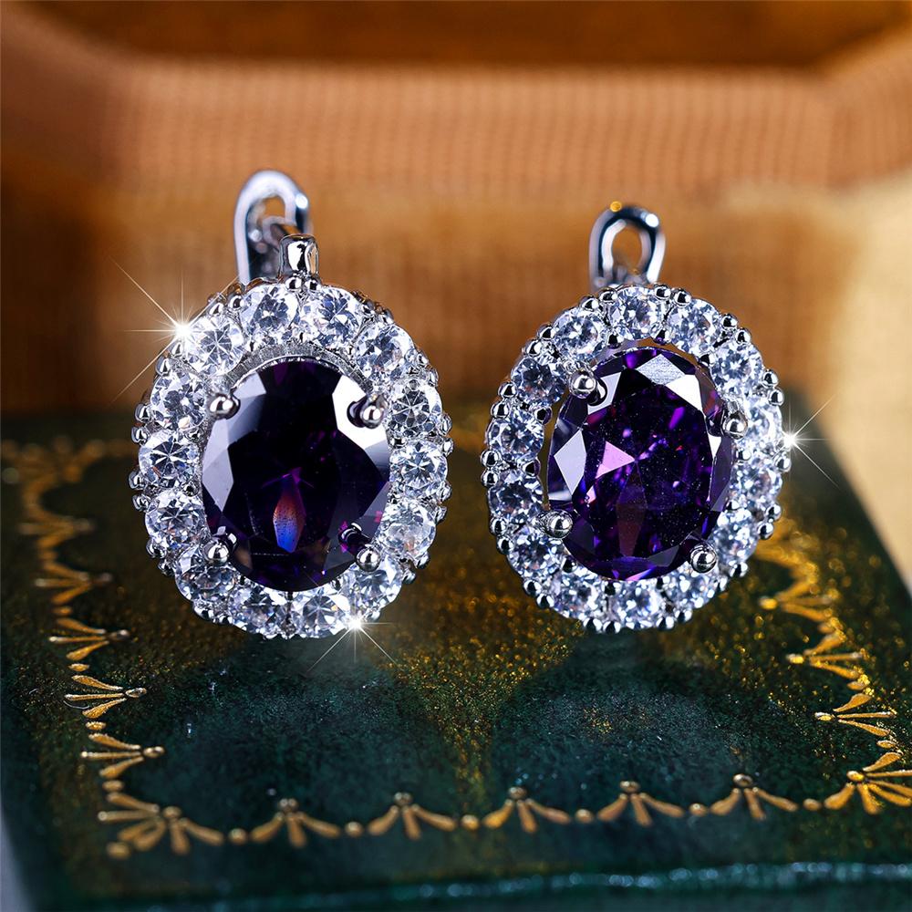 Cute Small Blue Green Purple Zircon Stone Hoop Earrings For Women Charm Female Silver Color Wedding Jewelry Gift