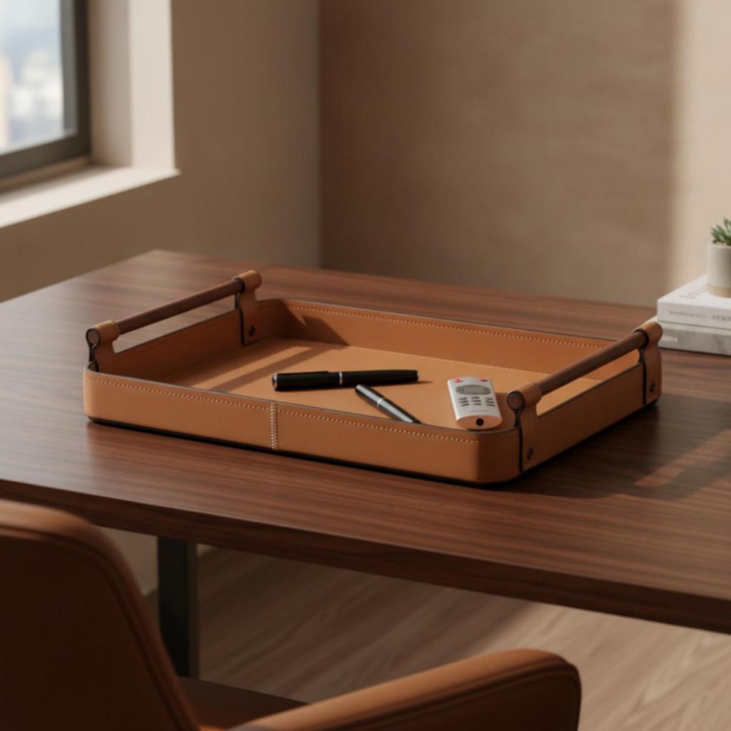 Storage Tray with Handles Rectangular Organizer Slim for Coffee Table
