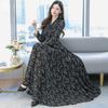 Long Chiffon Dress for Small Floral Puff Bow Tie High Black [J-Scott] Women, Print, Sleeves, Ribbon, Waist, A-Line, JS08-BK-2XL
