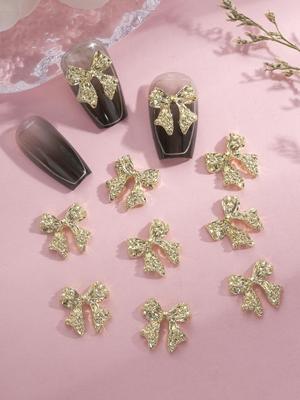10pcs Gold Silver Bow Nail Charms 3D Alloy DIY Nail Art Decorations