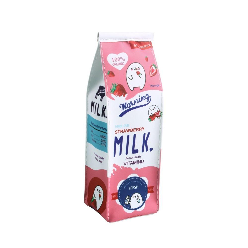 PU Leather Waterproof School Stationery Office Supply Cartoon Morning Milk Pen Bag Pencil Case Pencil Box Fruit Milk Carton
