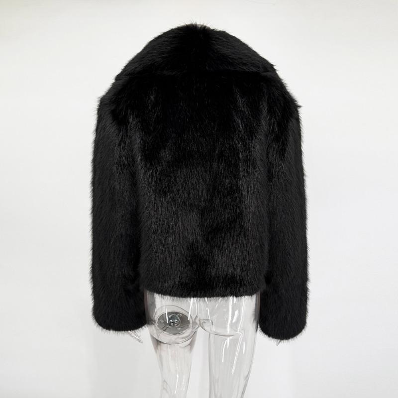 Wintermode Pelz Feder Oberbekleidung für Damen Revers Hohe Taille Warm Locker Langarm Pendelmantel Weiblich Pelz Feder